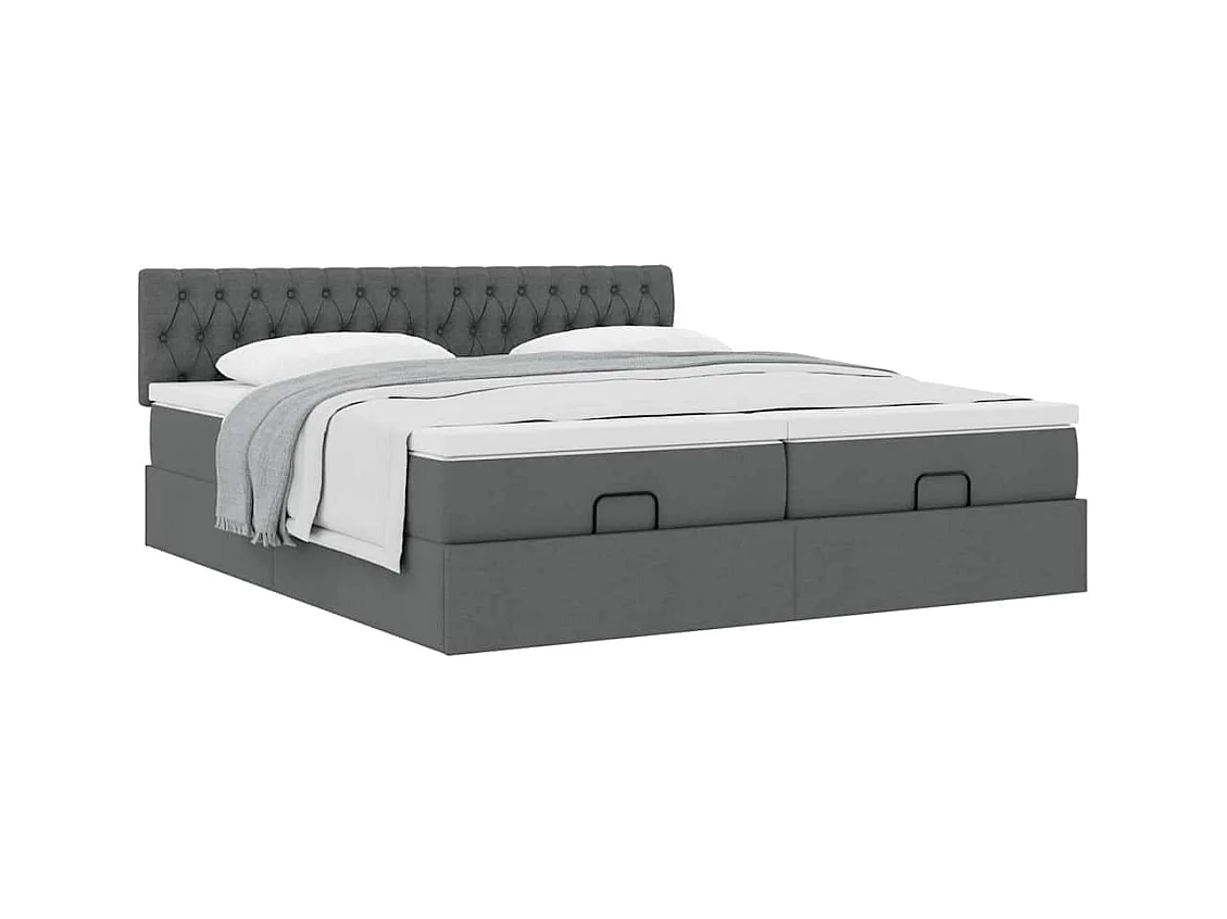 Cadre de lit ottoman avec matelas gris foncé 200x200cm tissu