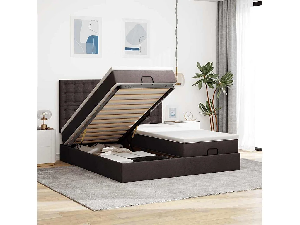 Ottoman bed met matrassen en LED's 200x200cm stof donkerbruin