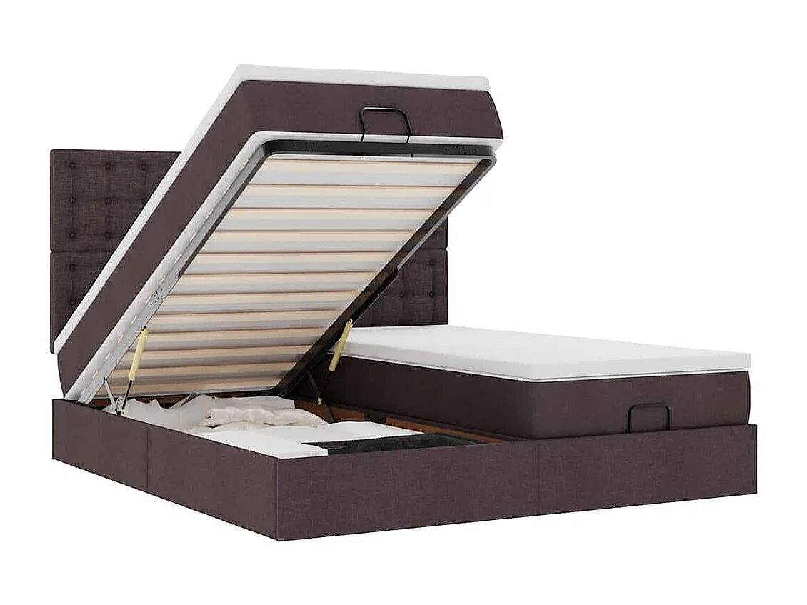Ottoman bed met matrassen en LED's 200x200cm stof donkerbruin