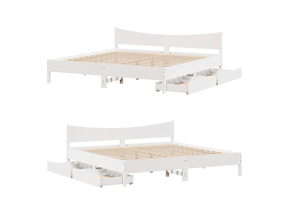 Cadre de lit avec tiroirs blanc 200x200 cm bois massif de pin