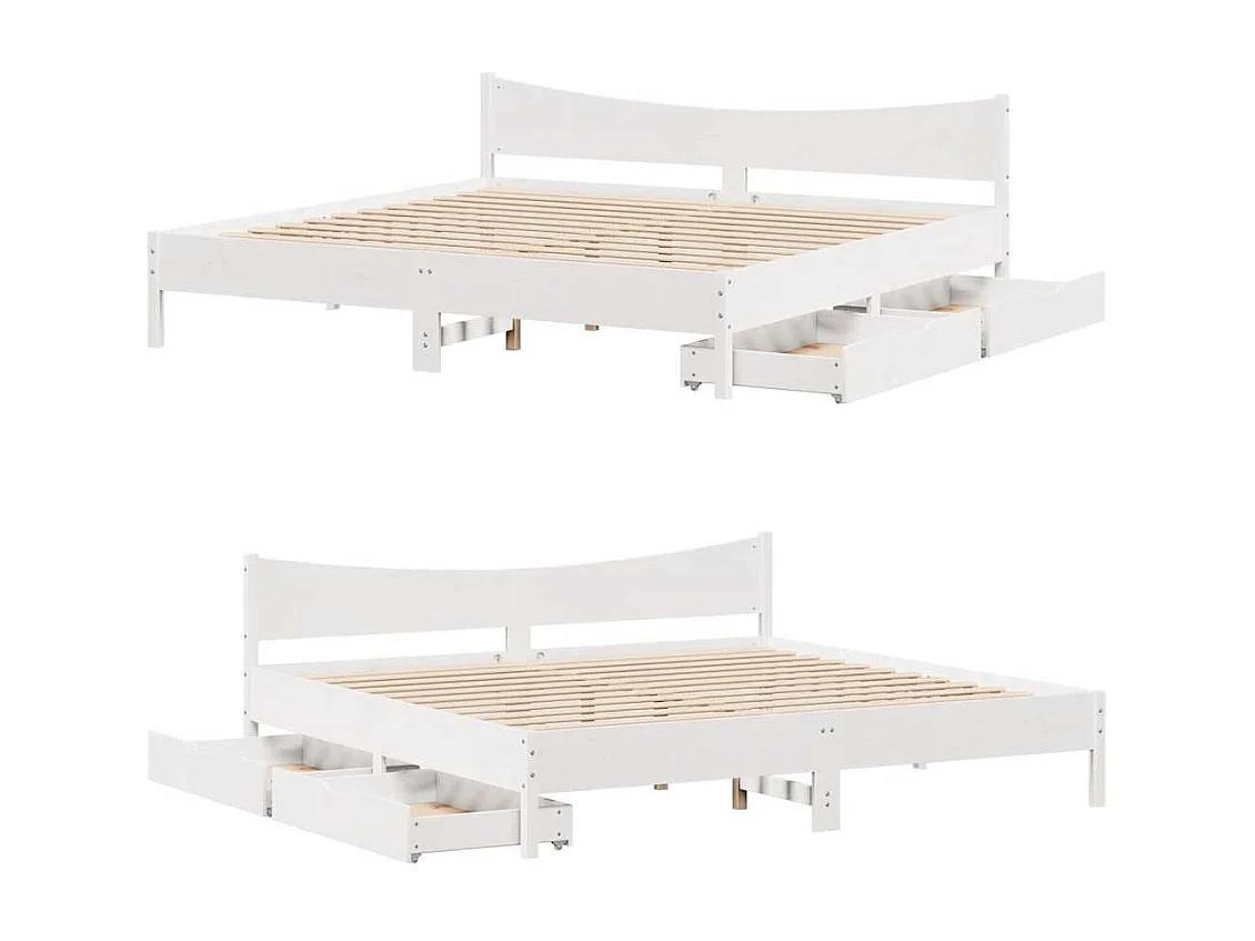 Cadre de lit avec tiroirs blanc 200x200 cm bois massif de pin
