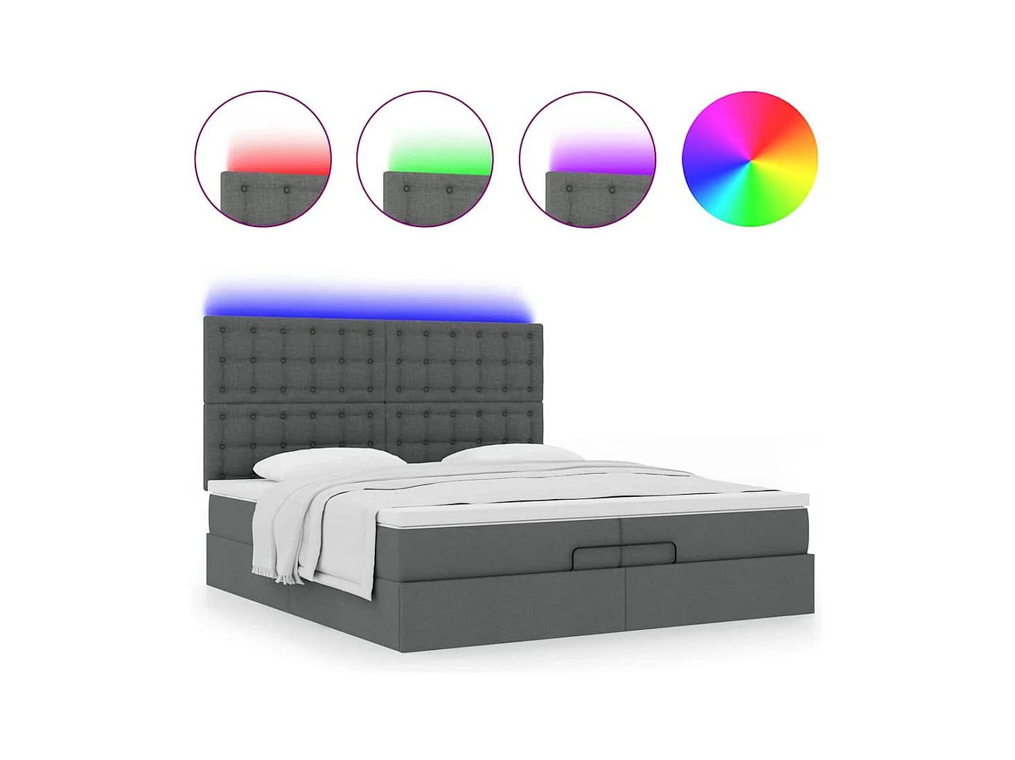 Ottoman bed met matrassen en LED's 200x200cm stof donkergrijs