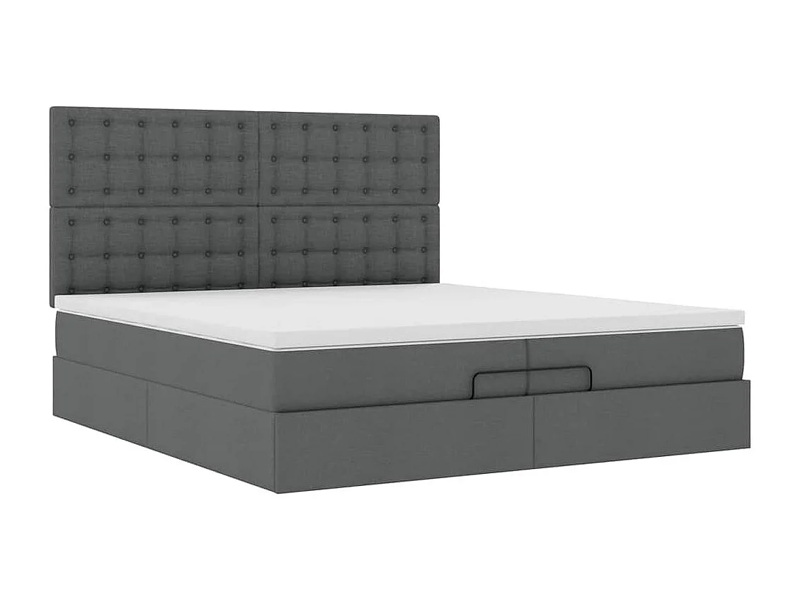 Ottoman-Bett mit Matratzen & LEDs Dunkelgrau 200x200 cm Stoff