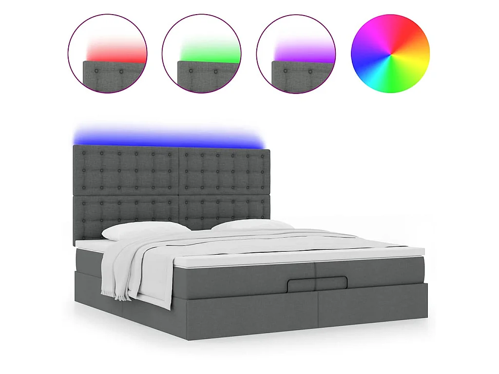 Ottoman bed met matrassen en LED's 200x200cm stof donkergrijs