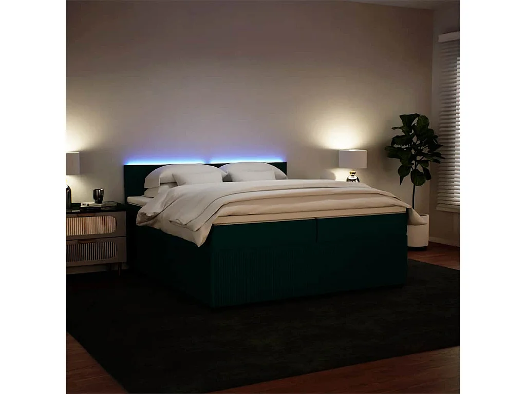Cama com molas/colchão 200x200 cm veludo verde-escuro