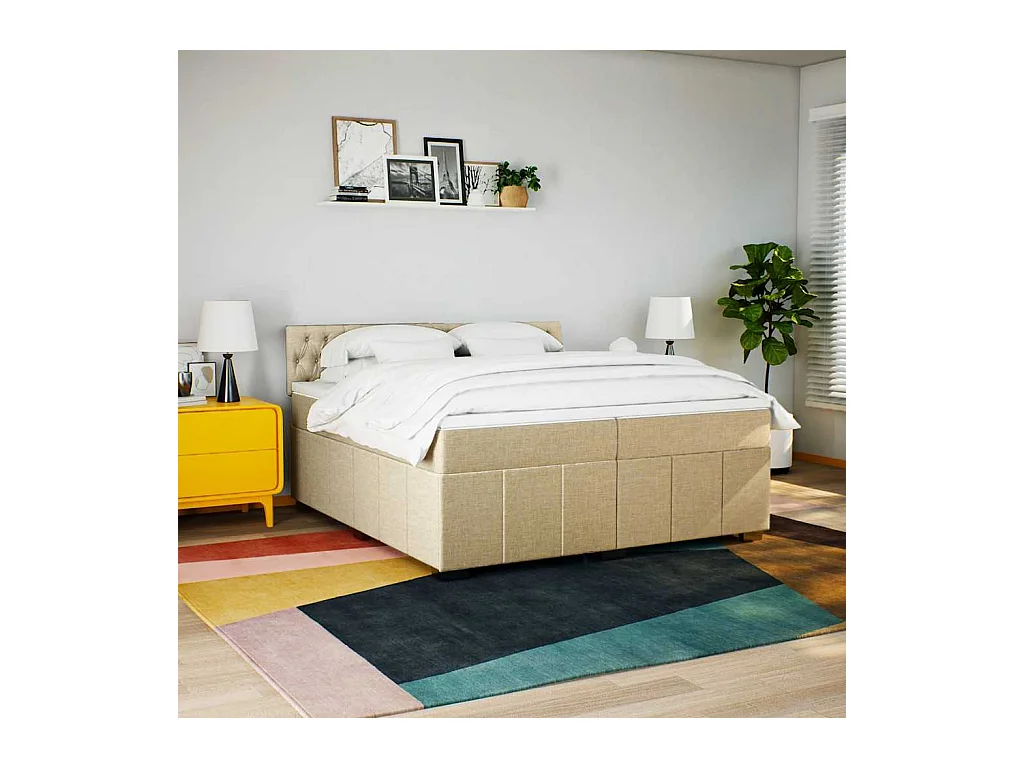 Sommier à lattes de lit avec matelas Crème 200x200 cm Tissu