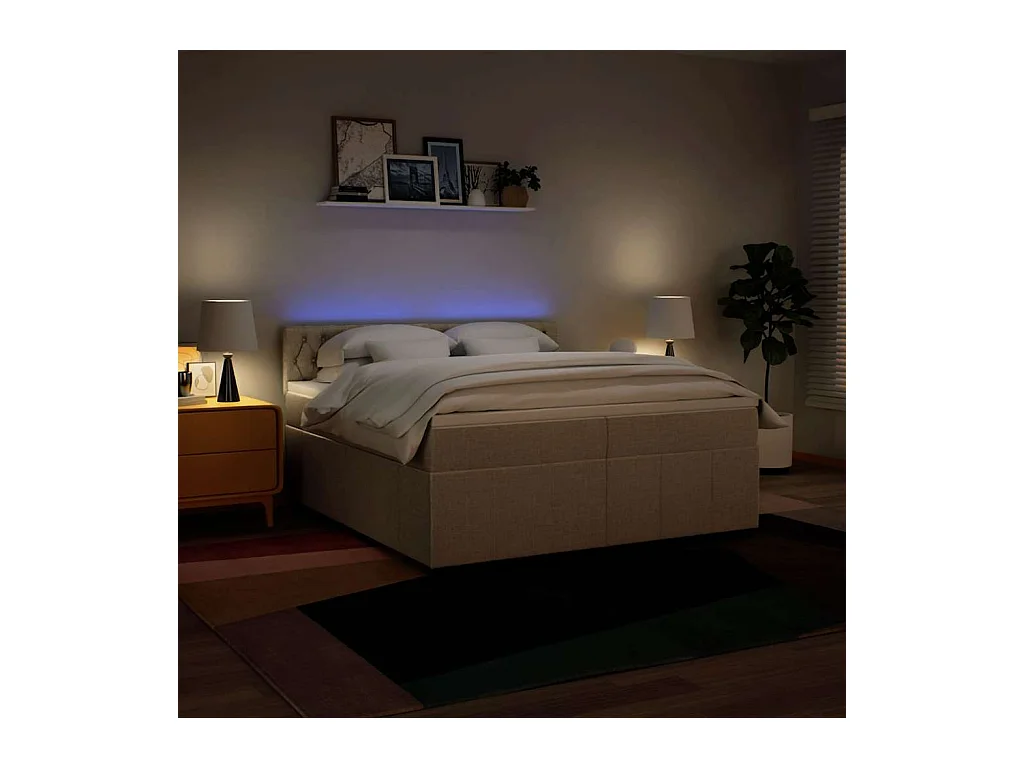 Sommier à lattes de lit avec matelas Crème 200x200 cm Tissu