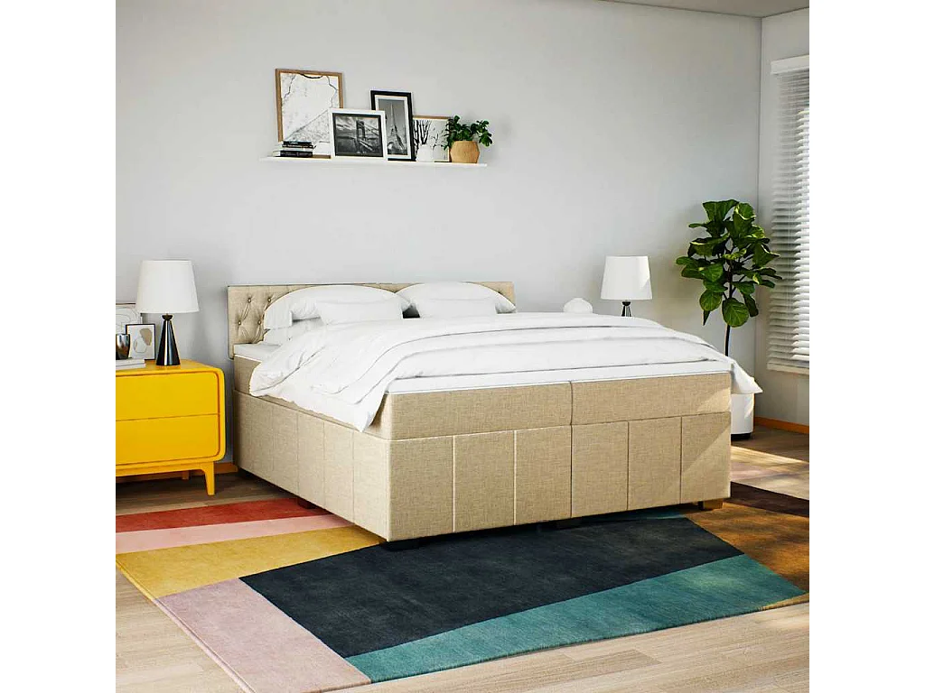 Sommier à lattes de lit avec matelas Crème 200x200 cm Tissu