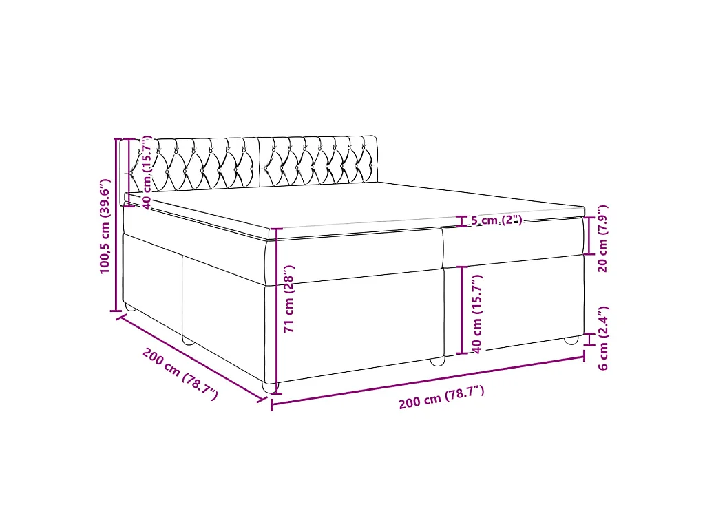 Cama box spring con colchón tela color crema 200x200 cm