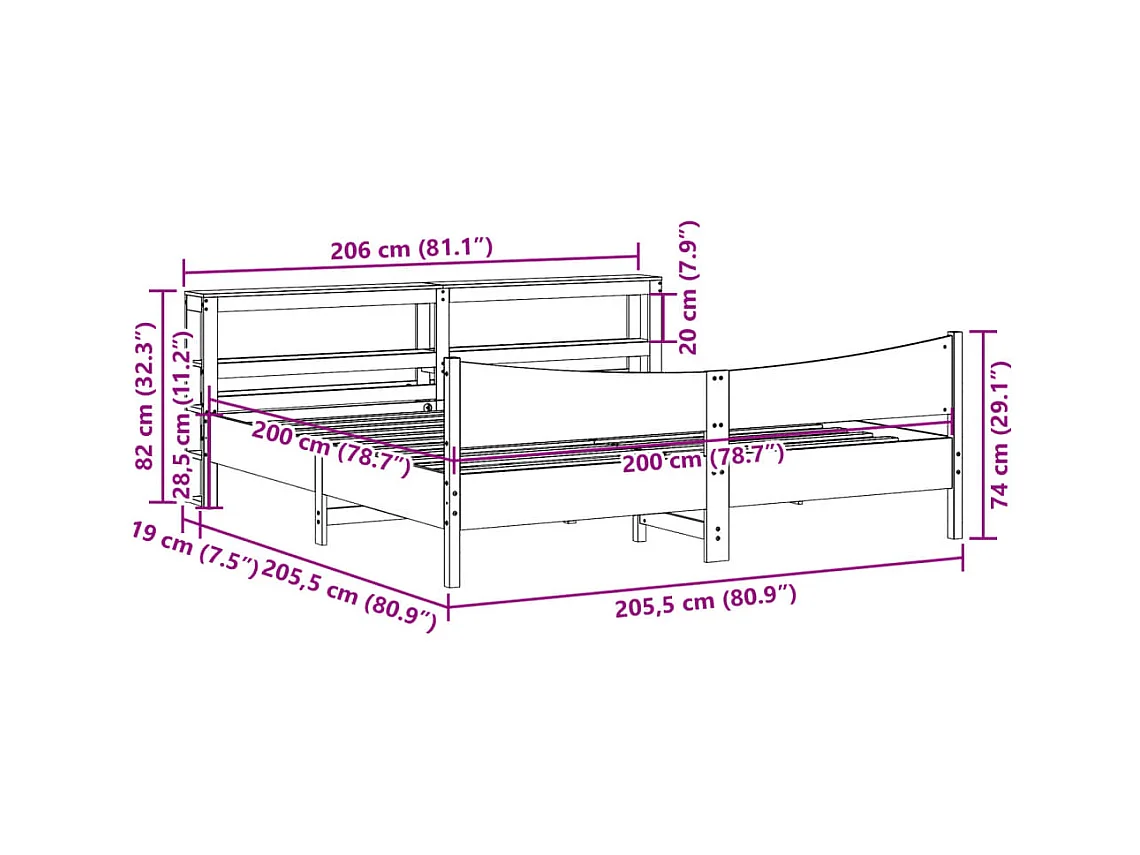 Cadre de lit et tête de lit cire marron 200x200 cm bois de pin