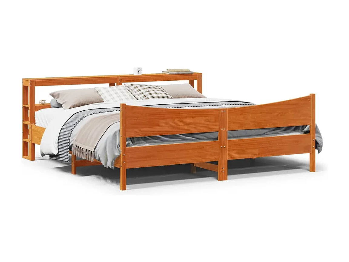 Estructura cama con cabecero madera pino marrón cera 200x200 cm