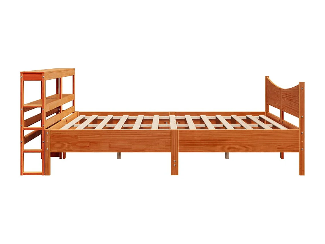Estructura cama con cabecero madera pino marrón cera 200x200 cm