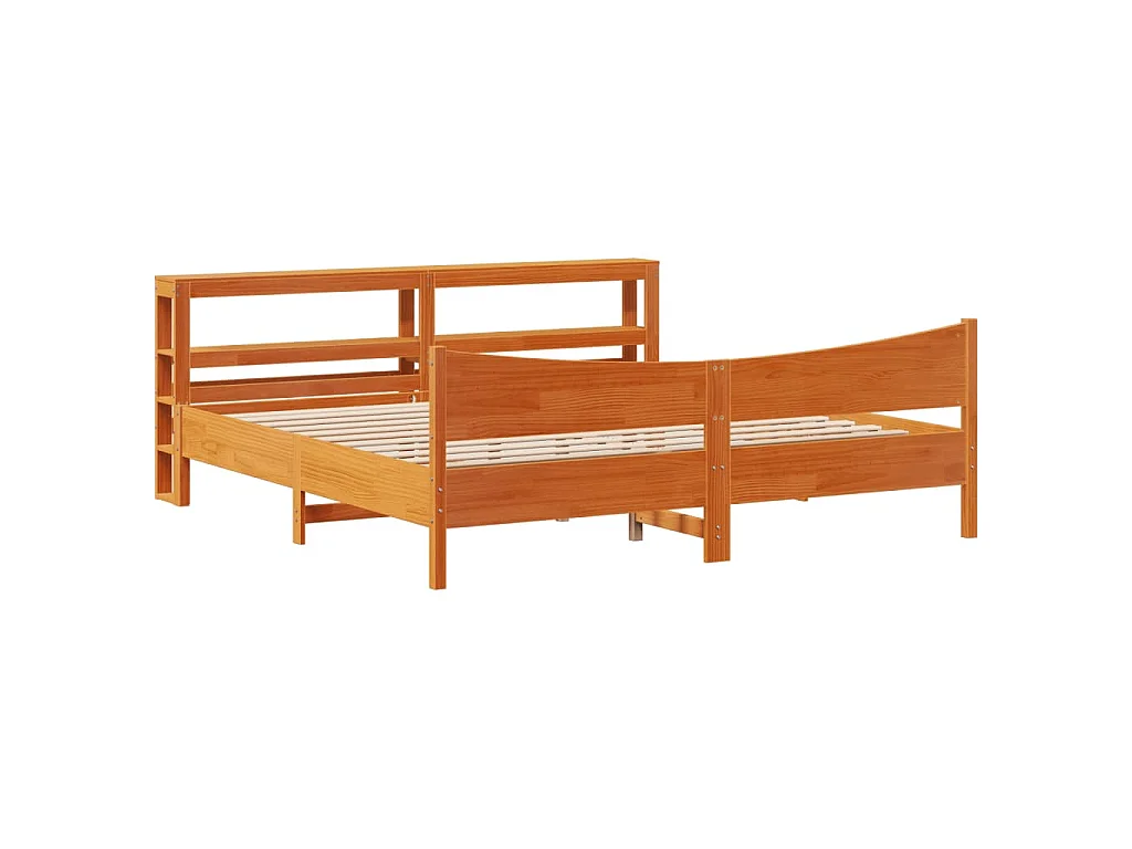 Estrutura cama c/ cabeceira 200x200cm pinho maciço castanho-mel