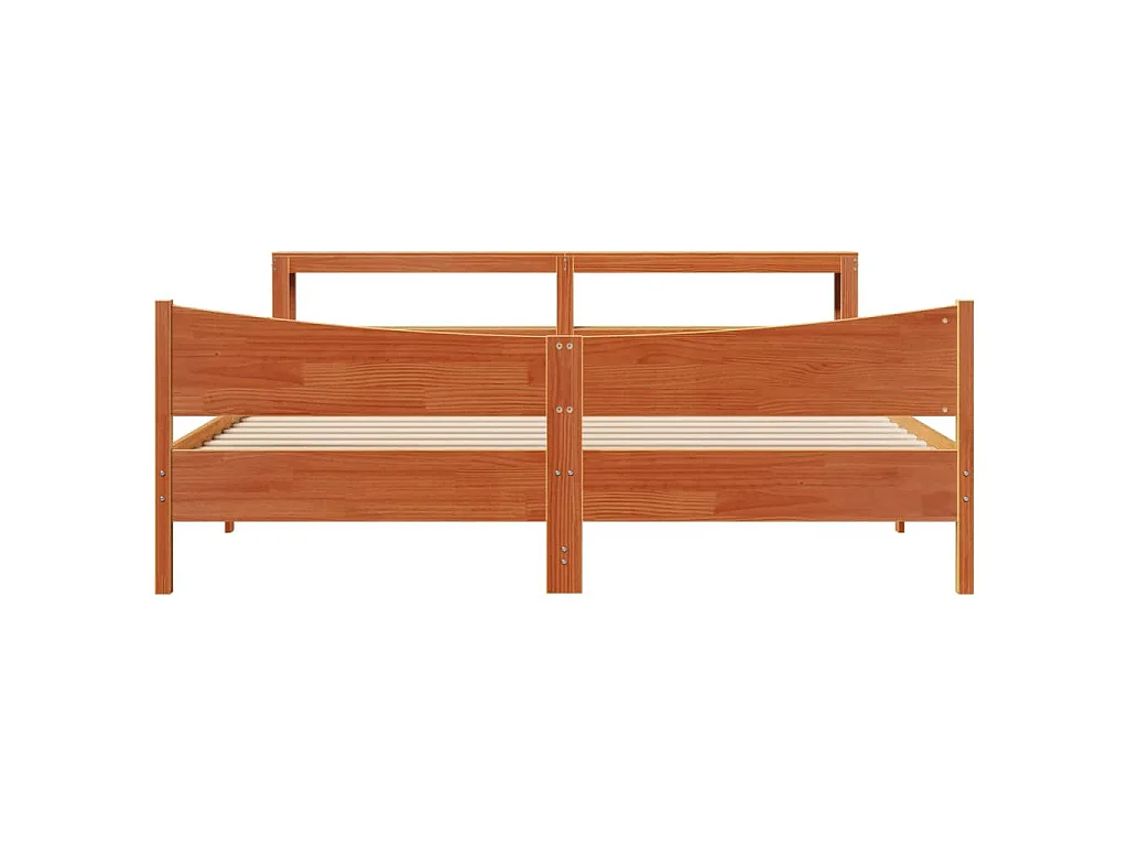 Estrutura cama c/ cabeceira 200x200cm pinho maciço castanho-mel
