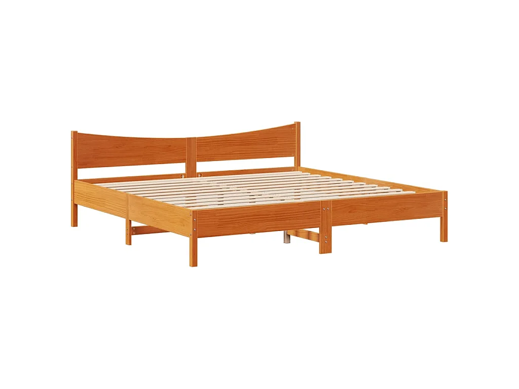 Estrutura cama c/ cabeceira 200x200cm pinho maciço castanho-mel