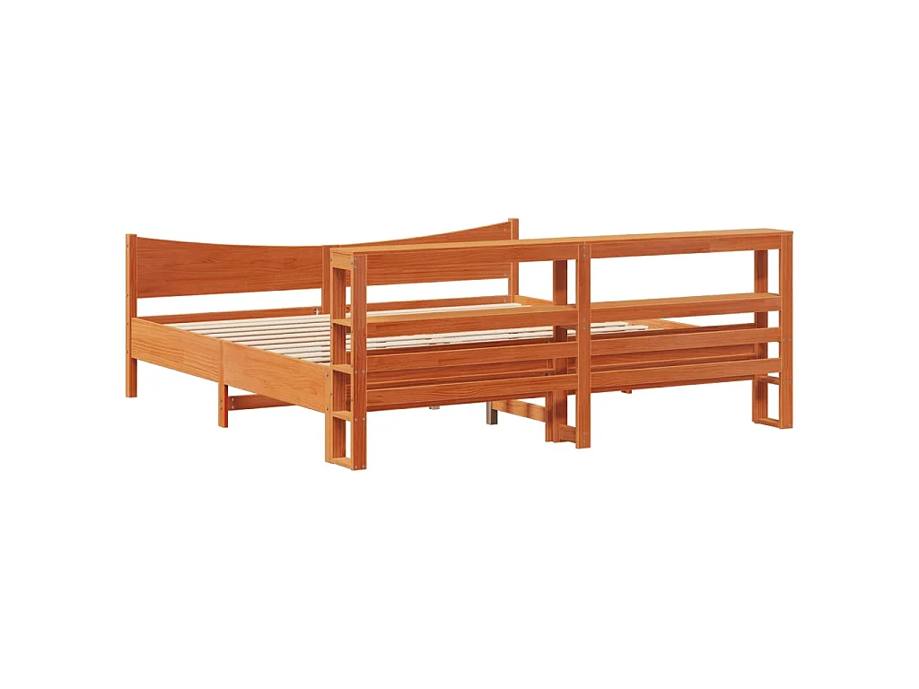 Estrutura cama c/ cabeceira 200x200cm pinho maciço castanho-mel