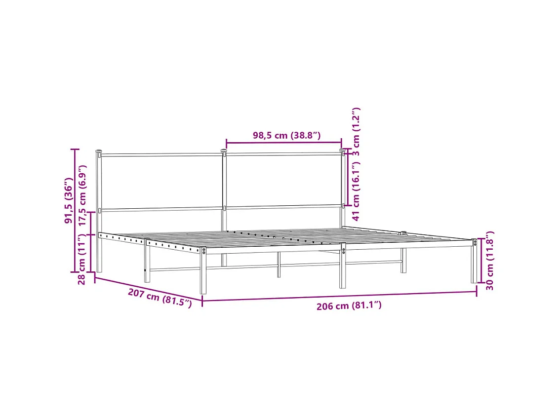 Cadre de lit en métal sans matelas chêne fumé 200x200 cm