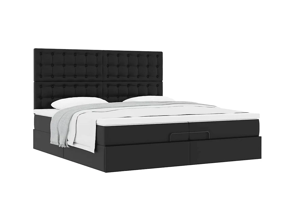Cadre de lit ottoman avec matelas noir 200x200 cm similicuir