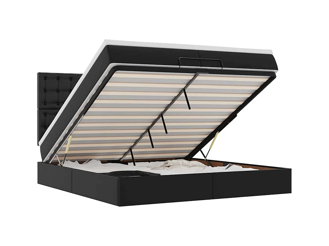 Cadre de lit ottoman avec matelas noir 200x200 cm similicuir