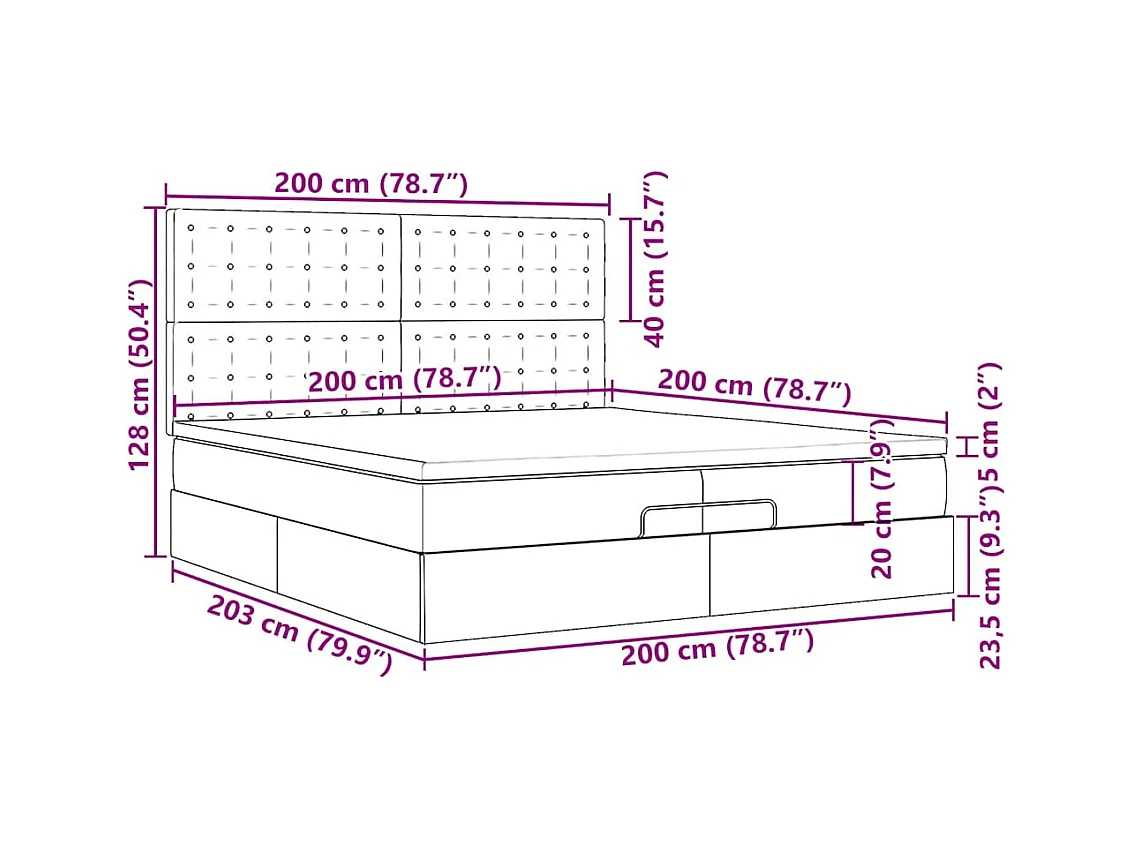 Cadre de lit ottoman avec matelas noir 200x200 cm similicuir