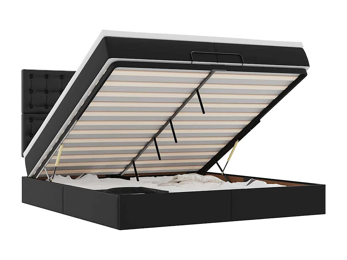 Ottoman bed met matrassen 200x200cm kunstleer zwart