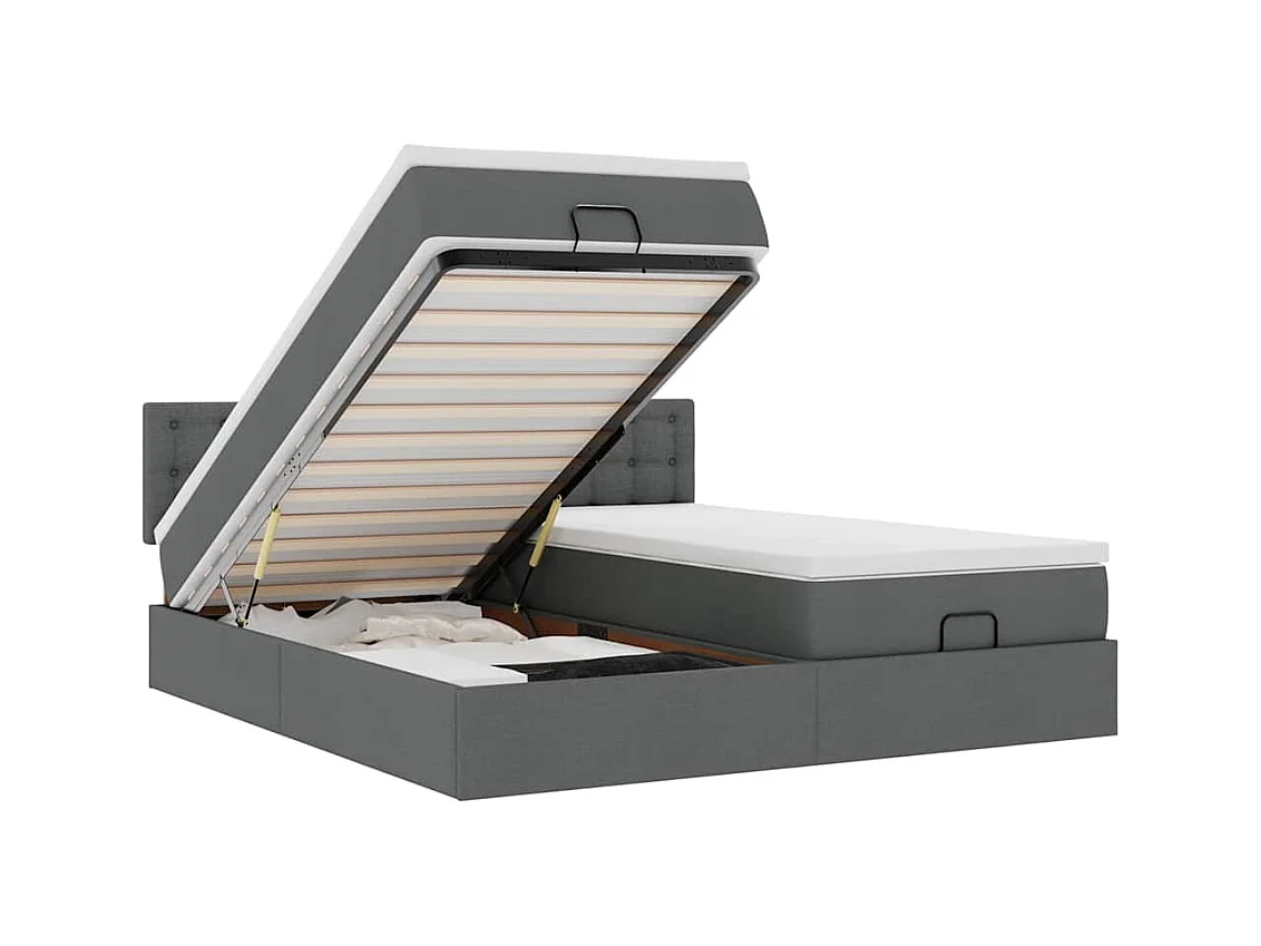 Ottoman-Bett mit Matratzen & LEDs Dunkelgrau 200x200 cm Stoff