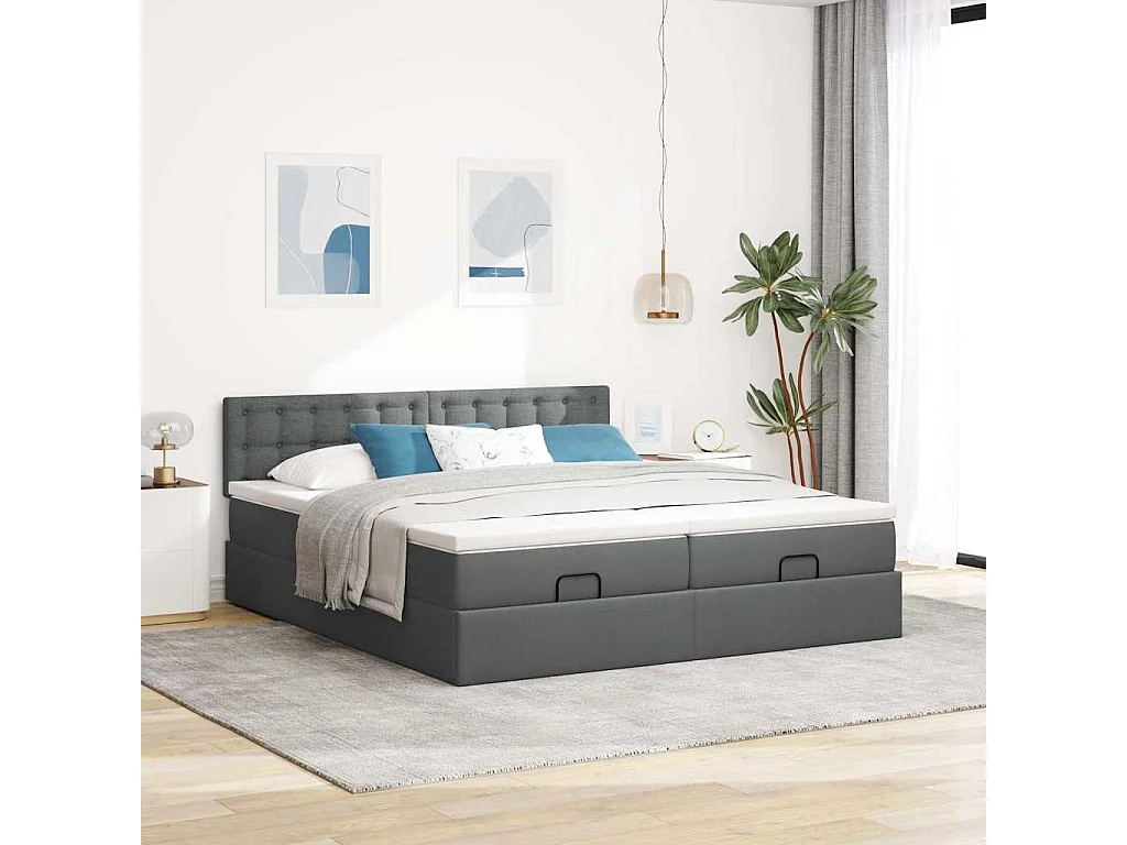 Ottoman bed met matrassen en LED's 200x200cm stof donkergrijs