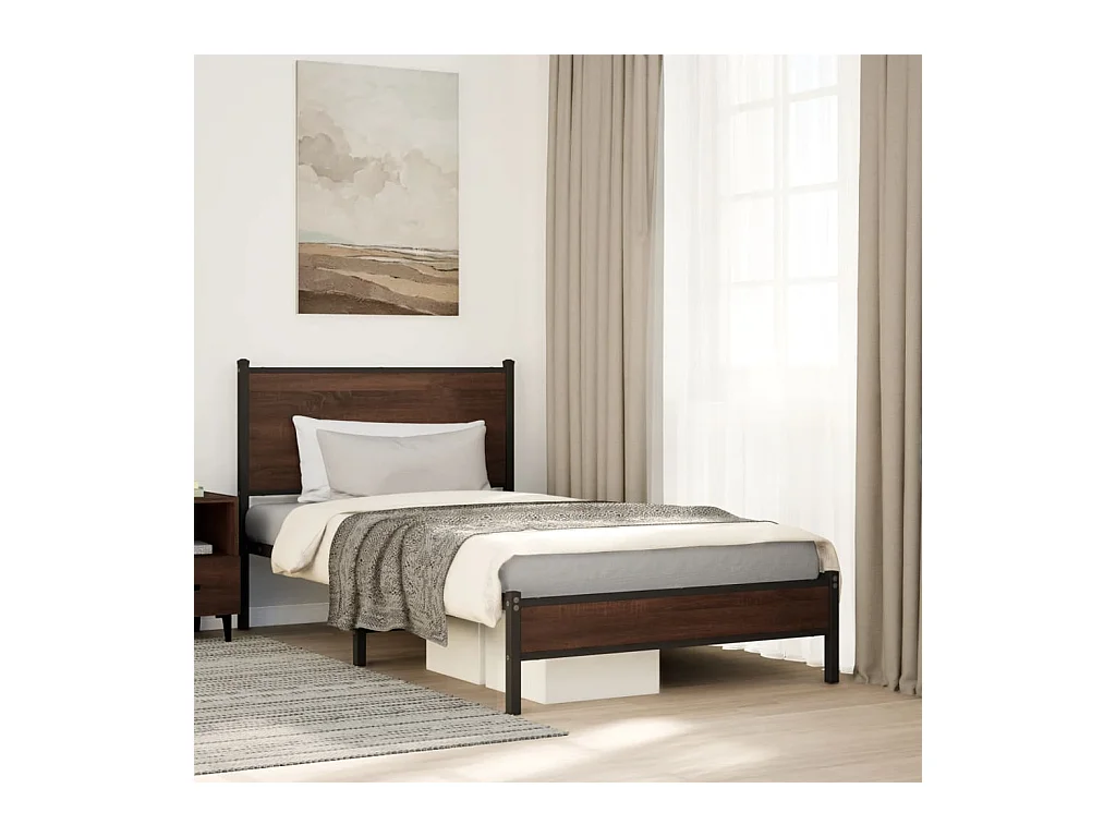 Estrutura de cama sem colchão 107x203cm metal carvalho castanho