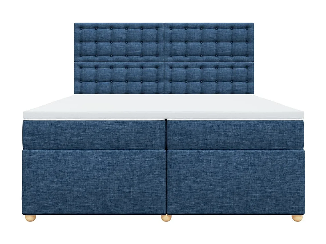 Cama box spring con colchón tela azul 200x200 cm