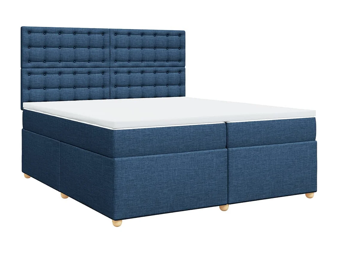 Cama box spring con colchón tela azul 200x200 cm