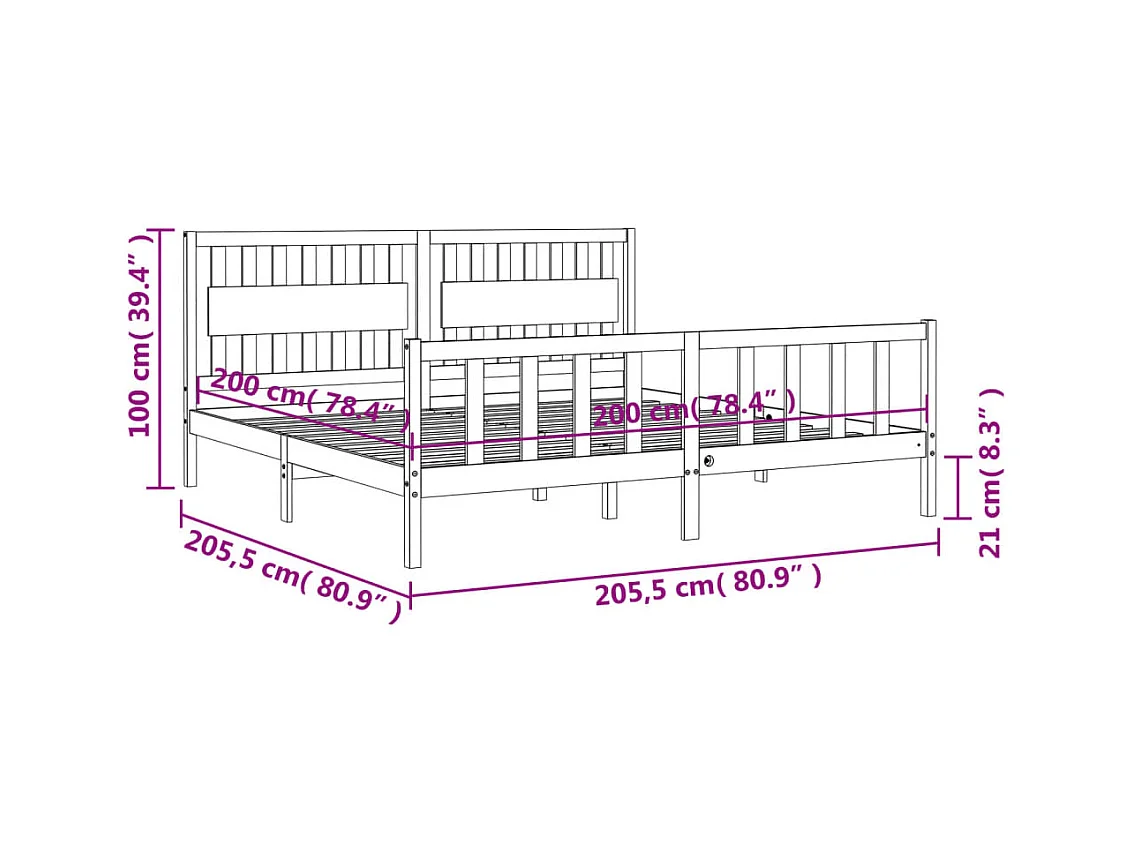 Bedframe zonder matras massief grenenhout wit 200x200 cm