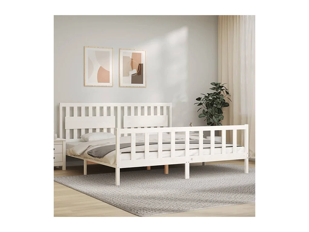 Cadre de lit sans matelas blanc 200x200 cm bois massif de pin