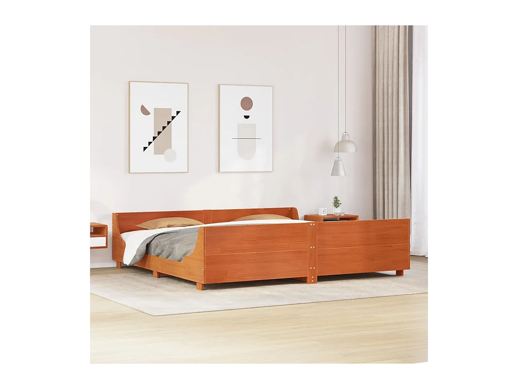 Cadre de lit sans matelas cire marron 200x200cm bois pin massif