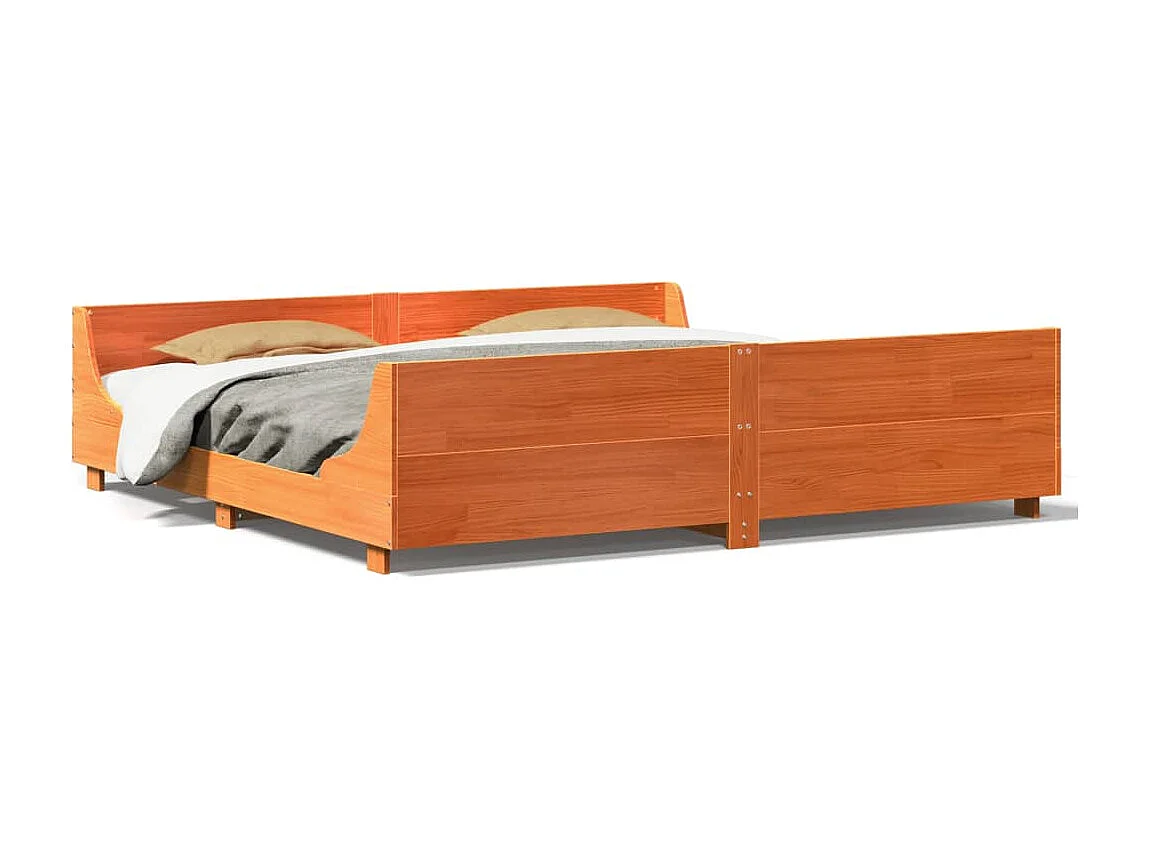 Cama sin colchón madera maciza de pino marrón cera 200x200 cm