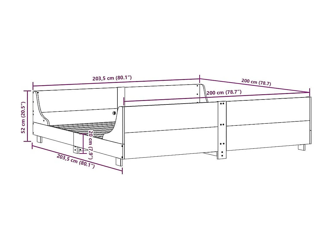 Cama sin colchón madera maciza de pino marrón cera 200x200 cm