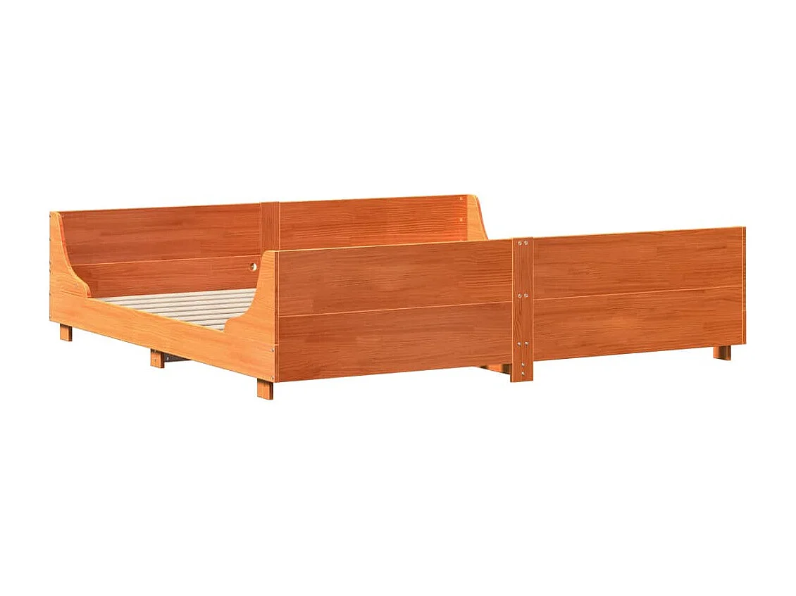 Cama sin colchón madera maciza de pino marrón cera 200x200 cm