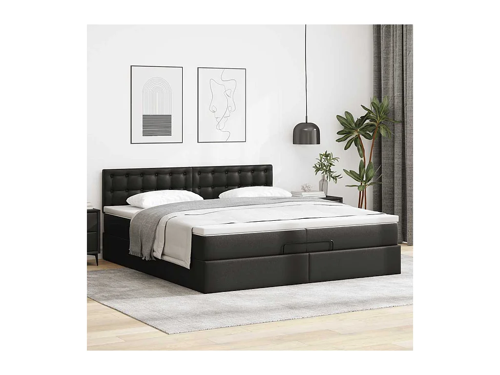 Cadre de lit ottoman avec matelas noir 200x200 cm similicuir