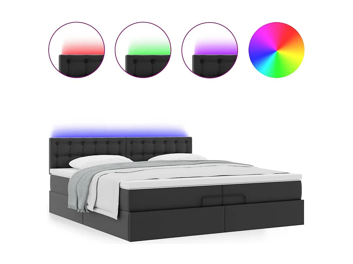 Ottoman bed met matrassen en LED's 200x200cm kunstleer zwart