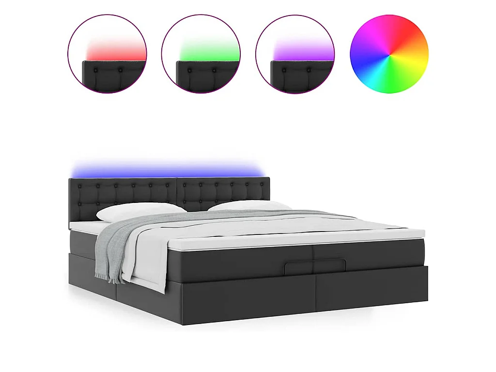Estrutura de cama otomana com colchões couro artificial preto