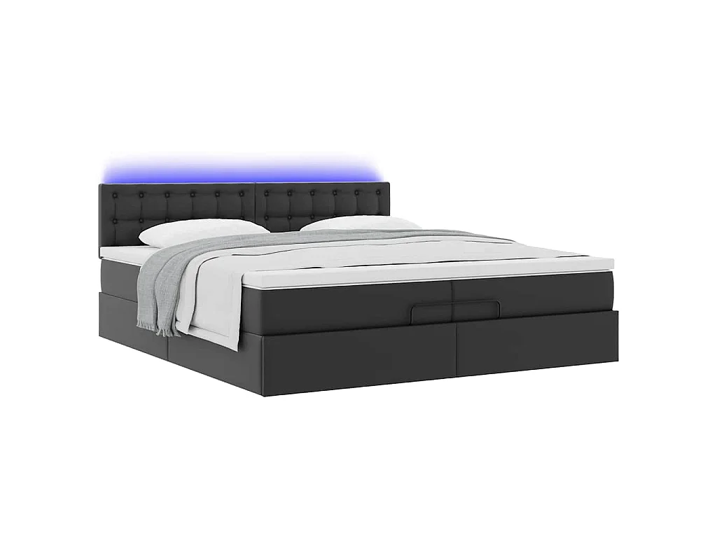 Estrutura de cama otomana com colchões couro artificial preto