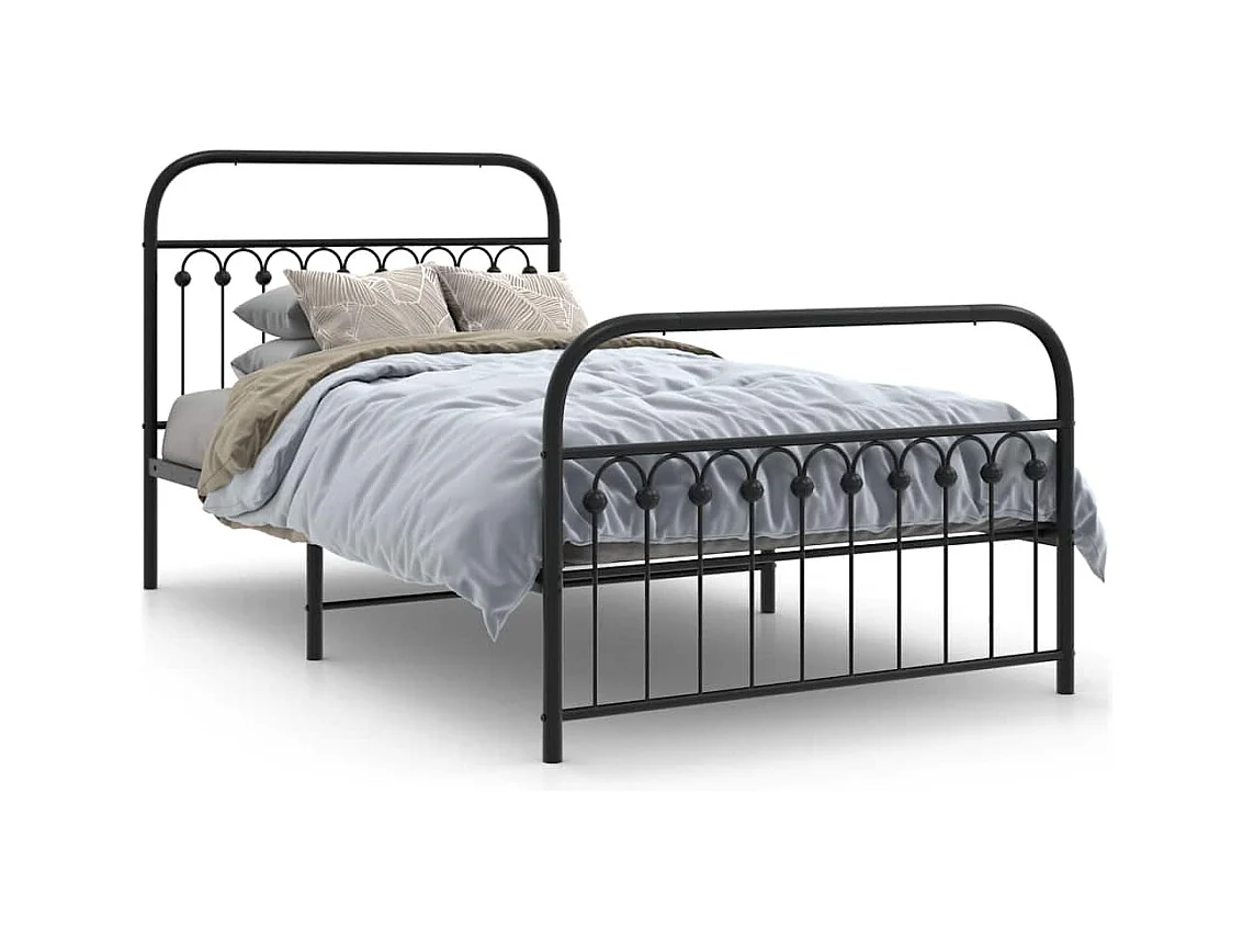 Cadre de lit métal sans matelas avec pied de lit noir 107x203cm