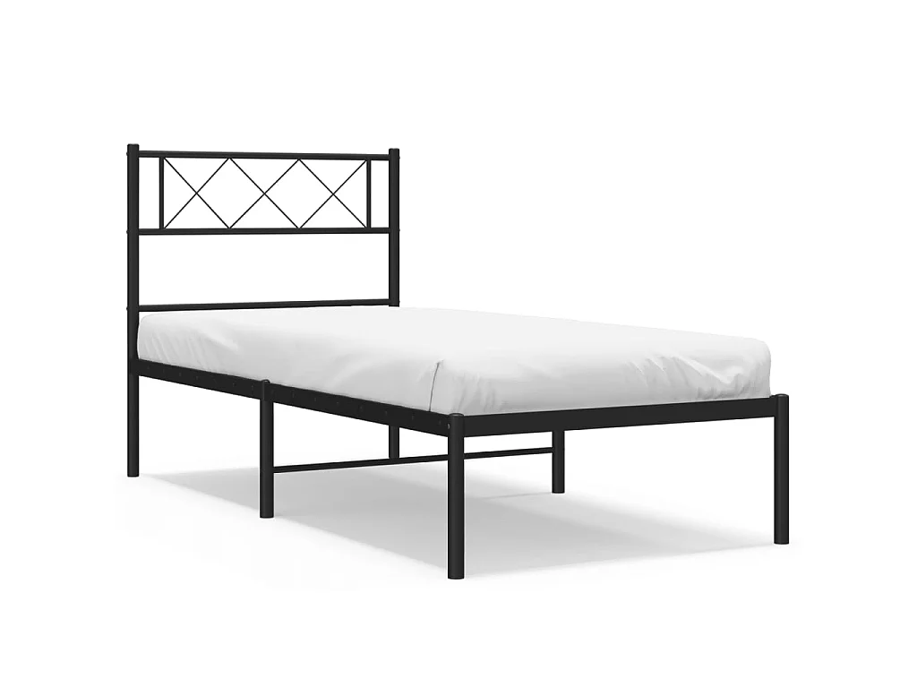Cadre de lit métal sans matelas avec tête de lit noir 107x203cm