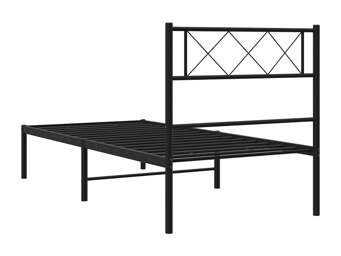 Cadre de lit métal sans matelas avec tête de lit noir 107x203cm
