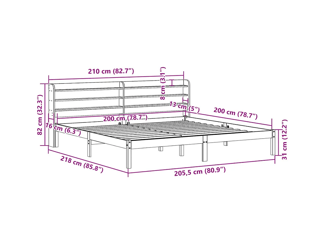 Estructura de cama sin colchón madera maciza blanca 200x200 cm