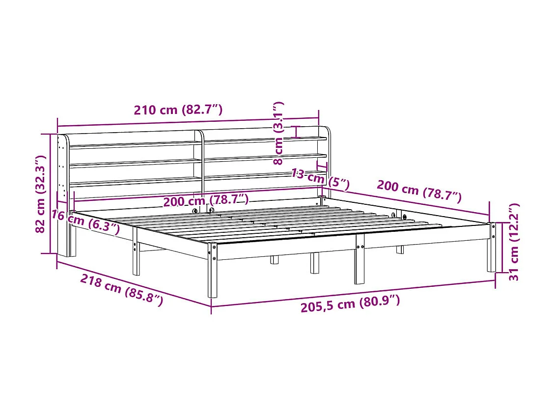 Cadre de lit sans matelas blanc 200x200 cm bois massif de pin