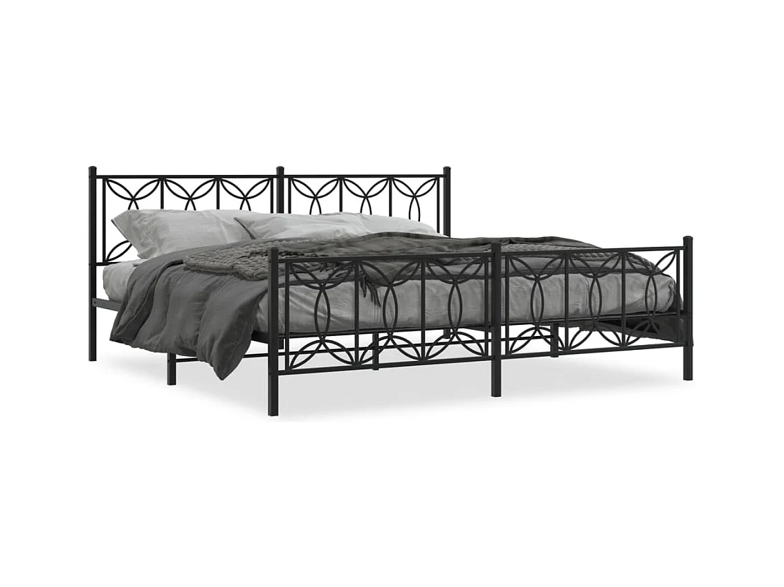 Cadre de lit métal sans matelas avec pied de lit noir 193x203cm