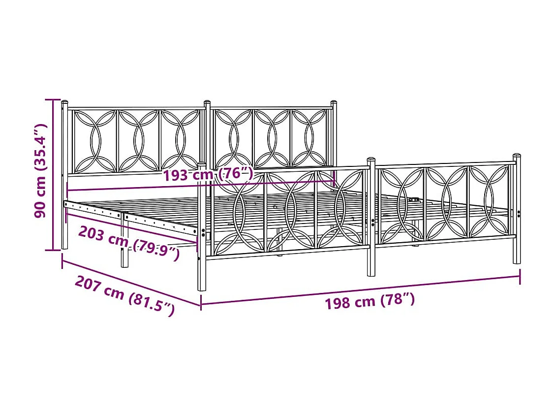 Giroletto con Testiera e Pediera Metallo Nero 193x203 cm