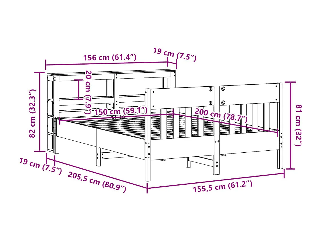 Bedframe zonder matras massief grenenhout wasbruin 150x200 cm