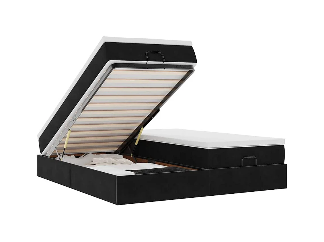 Cadre de lit ottoman avec matelas noir 200x200cm velours