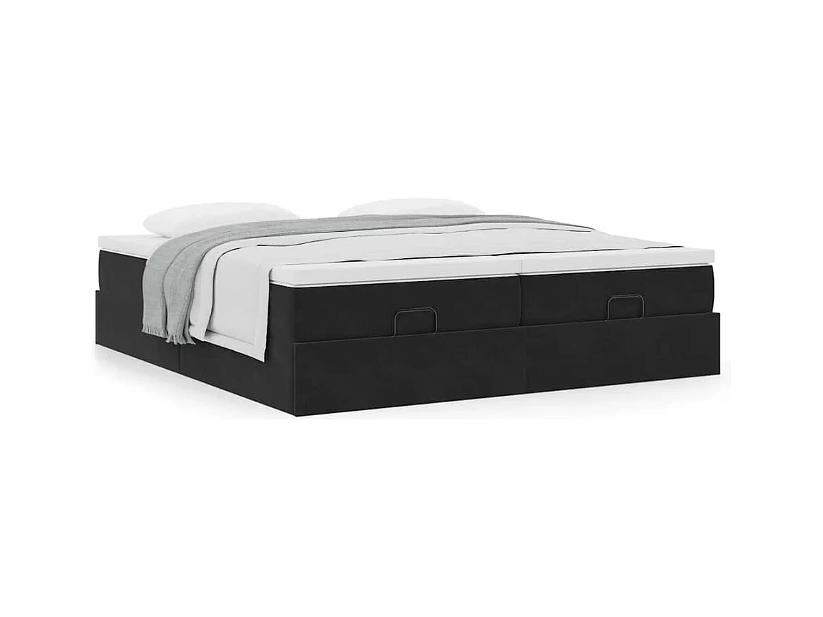Cadre de lit ottoman avec matelas noir 200x200cm velours